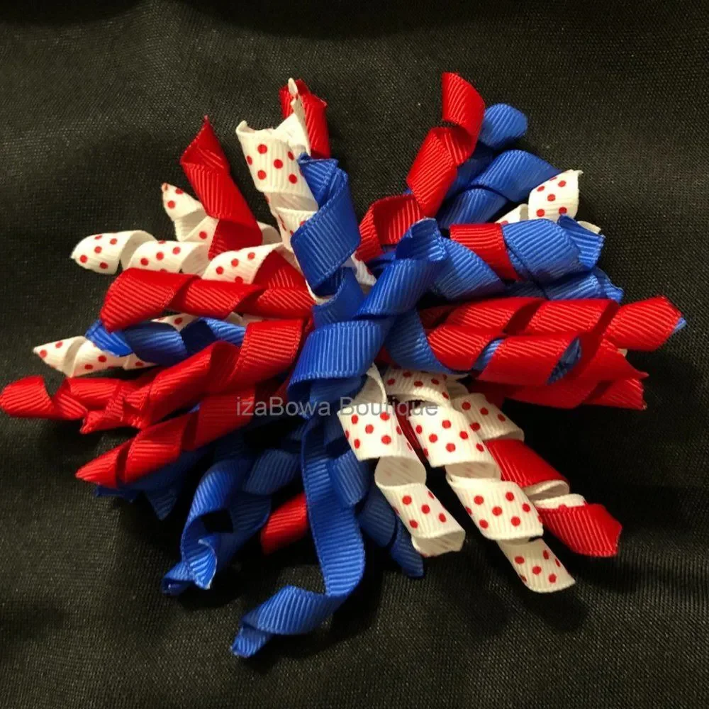 **** Red, Royal Blue & Red Polka Dot Korker Bow  4B2112 Handmade NWT Boutique